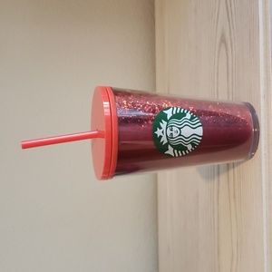 Starbucks 16oz red glitter solid tumbler with Straw